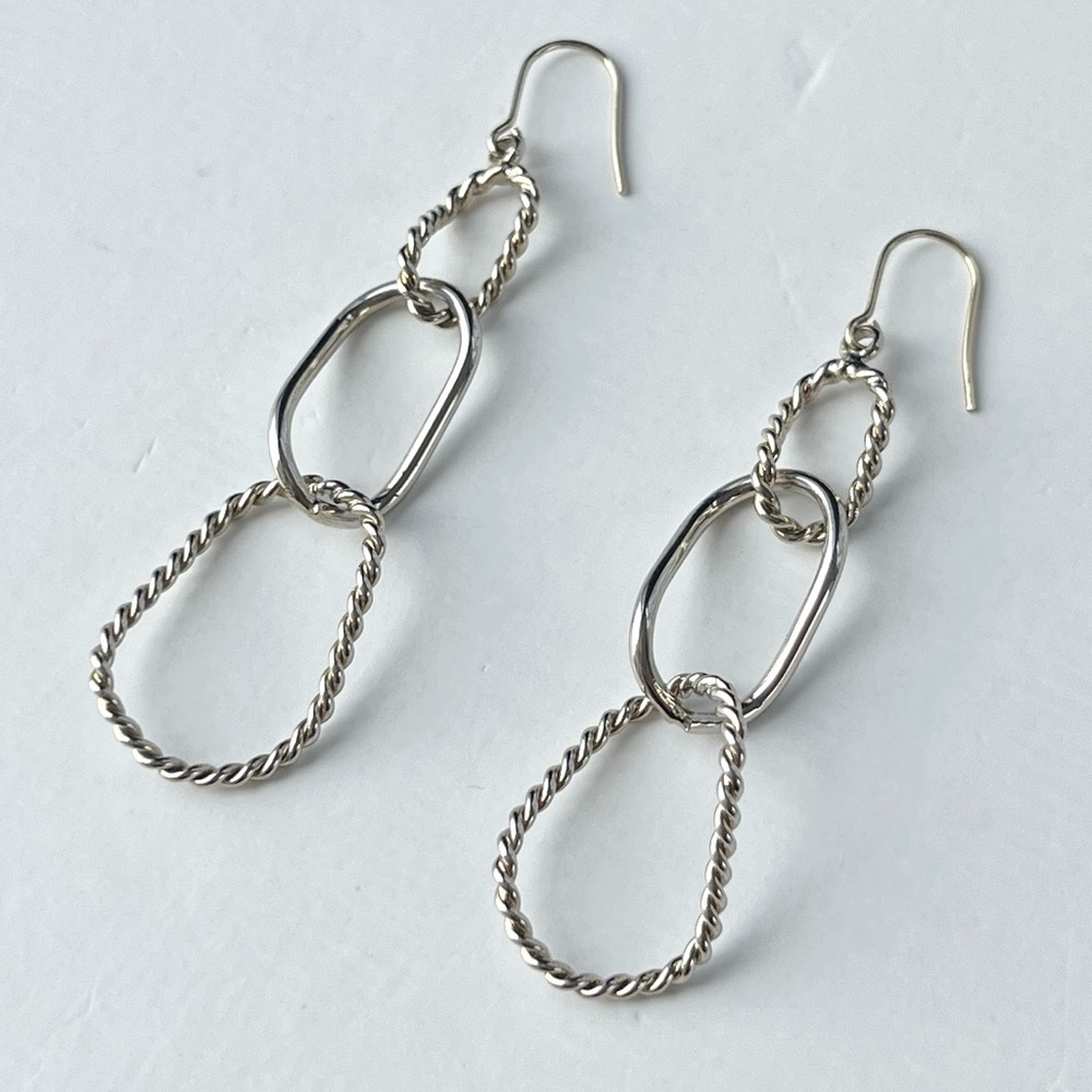Mixed Texture Triple Loop Drop Earrings - image 3
